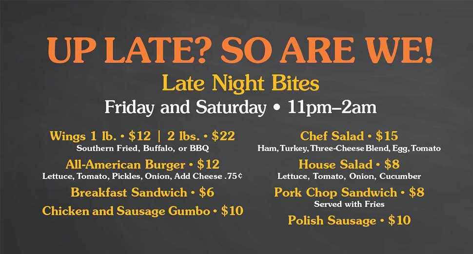 Late Night Bites Smiley's Menu at Riverwalk Casino Hotel